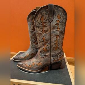 Ariat Western Embroidered Heeled Boots in Brown and Tan